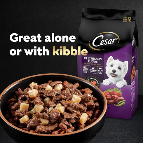 CESAR HOME DELIGHTS Soft Wet Dog Food Variety Pack - Slow Cooked Chicken & Vegetables Dinner and Beef Stew, 12 count