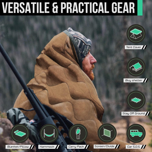 Woobie Blanket Poncho Liner - Insulated Thermal Camping Blanket, Waterproof Army Gear & Military Blanket