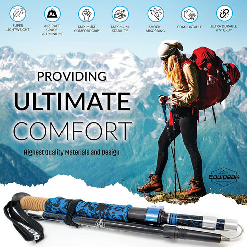 Trekking Poles for Hiking - 2 Folding Walking Sticks with Cork & Eva Grip, Lightweight Collapsible for Backpacking