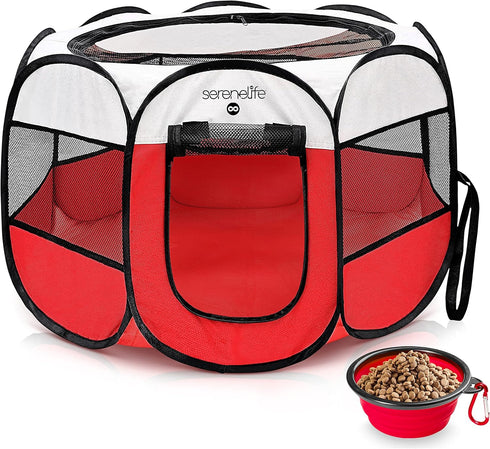 SereneLife On-The-Go Foldable Portable Pet Tent 8-Panel Playpen for Dog & Cat
