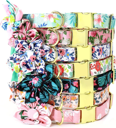 Beirui Cute Girl Dog Collars, Floral Patterns for Small Medium Large Dogs, Wedding Holiday (L: Neck 17-25", Pink)