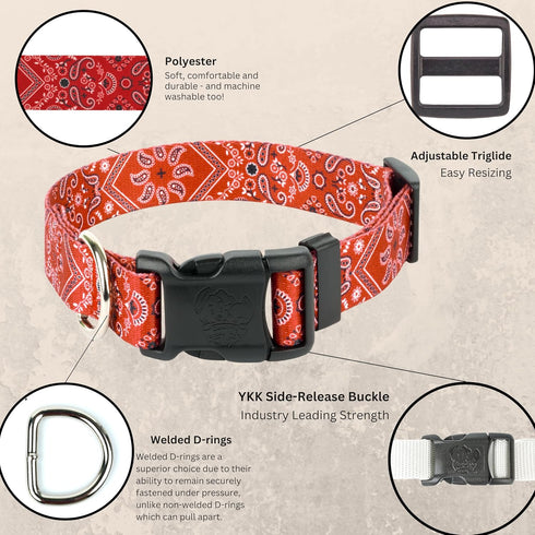 Country Brook Petz Deluxe Red Bandana Dog Collar, Made in The U.S.A., Rustic Designs (1 Inch, Medium)