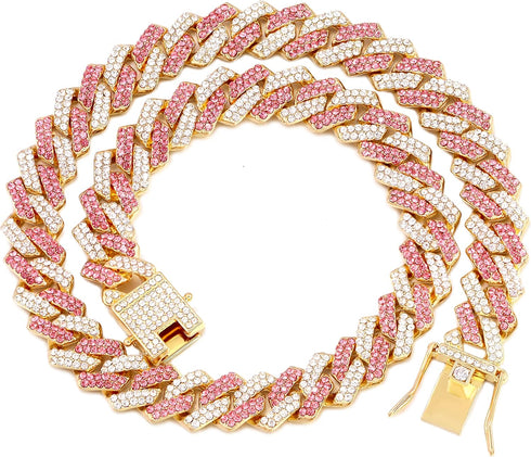 Gold Dog Chain Collar - Diamond Cuban Walking Metal Chain Collar with Secure Buckle for Medium Large Dogs (18inch,