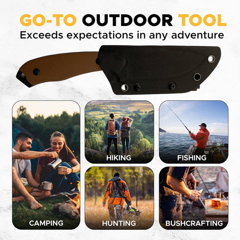 Fixed Knife with Sheath, 3CR13 Stainless Steel Blade, 8 Inches for Hunting, Fishing, Hiking, Camping