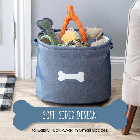 Park Life Designs Dog Toy Storage - For All Pets, Including Cats, Puppies, and Kittens (Capri, Blue, White Bone)