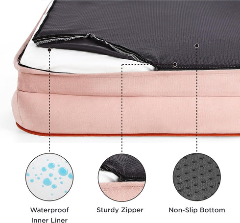 Bedsure Small Orthopedic Dog Bed, Washable Bolster Sofa Bed for Small Dogs, Supportive Foam, Pink, Waterproof Lining
