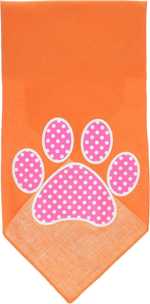 Mirage Pet Products Pink Swiss Dot Paw Screen Print Bandana, Orange, Large for Pets
