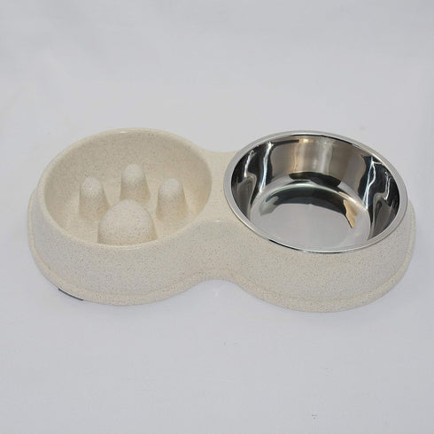 Dog Slow Eating & Drinking Bowl, Stainless Steel Interactive Slow Feed Bowl for French Bulldog, White.