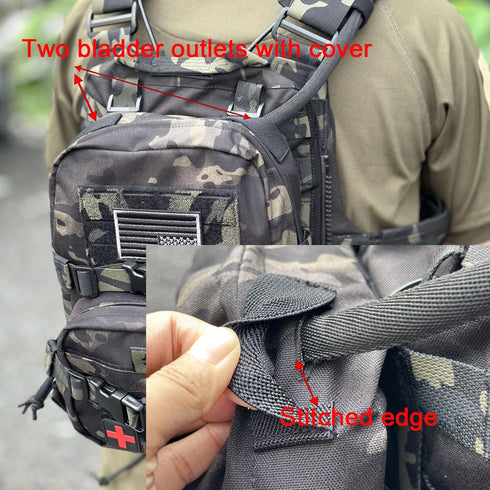 Tactical Mini Molle Hydration Pack, Outdoor Carrier with IFAK Pouch, US Flag, Med Patch, Hydropack for 2L Bladder