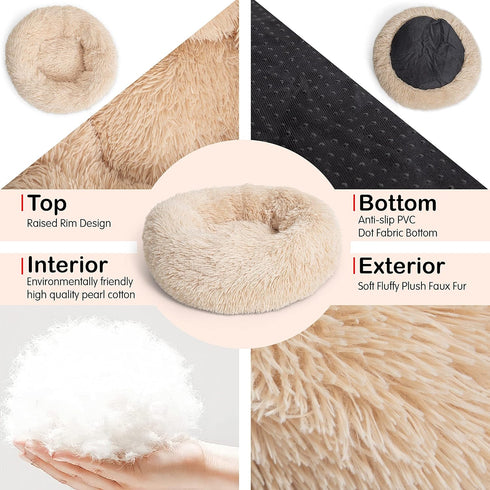 Small Dog Bed, Calming Anti-Anxiety Bed for Small Medium Large Dogs, Machine Washable, Beige