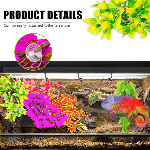 WILLBOND Artificial Reptile Plants, 6 Pcs Plastic Hanging Terrarium Leaves with Suction Cups