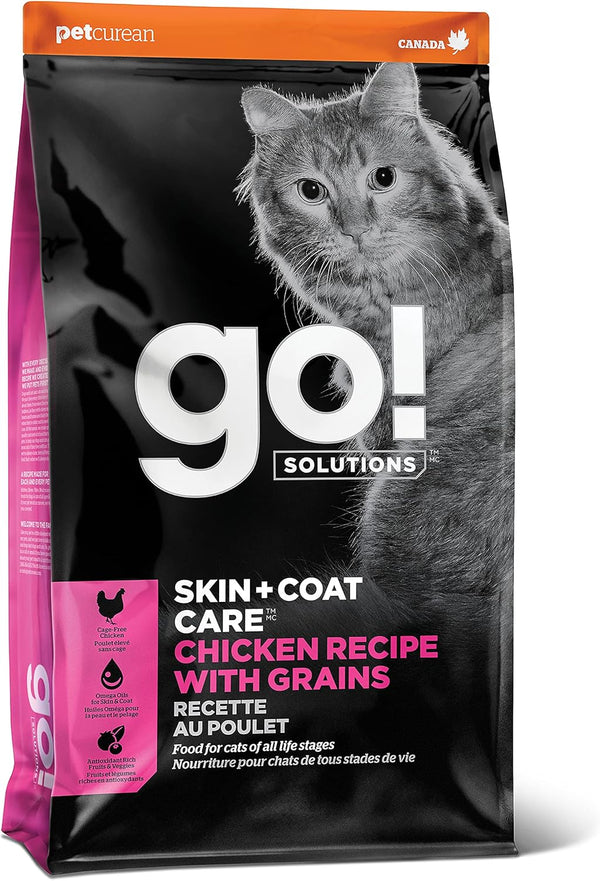 Go! Solutions Skin + Coat Care Dry Cat Food, Chicken Recipe with Grains, 8 lb, for All Life Stages