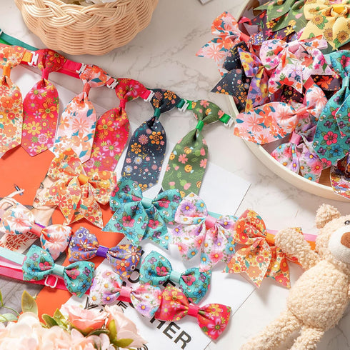 Reginary 100 Pieces Dog Bow Tie Collar Set, 40 Dog Neckties, 30 Puppy Bow Ties, 30 Collar Flowers for Small Medium Dogs