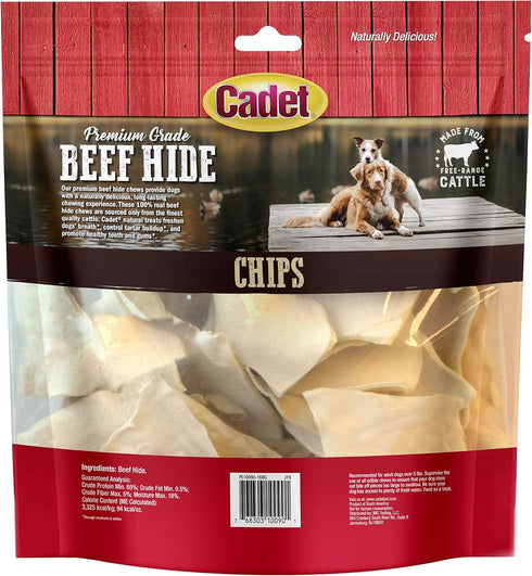 Cadet Premium Grade Beef Hide for Dogs, Rawhide Long Lasting Dog Chews, Chips, Curls & Rolls for Small/Medium/Large Dogs