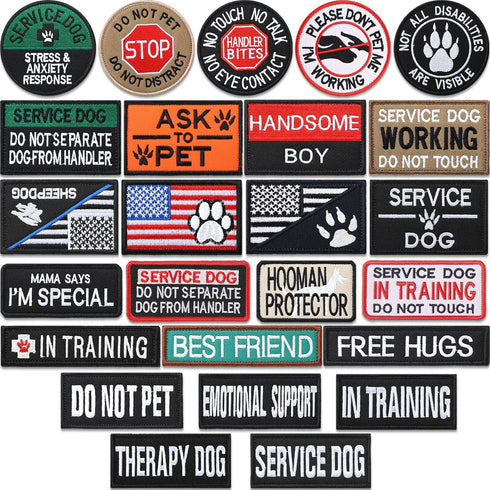 25 Pack Tactical Dog Patches for Harness, Embroidery Dog Vest Patches for Dogs in Training, Removable