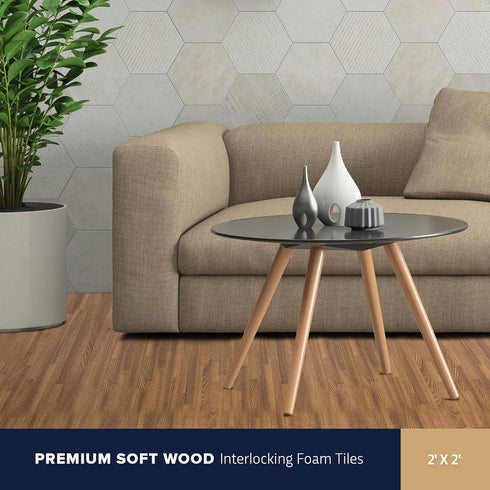3/8 5/8 Inch IncStores Premium Soft Wood Print Foam Flooring Tiles | Interlocking Foam Tiles for Home, Gym, Training
