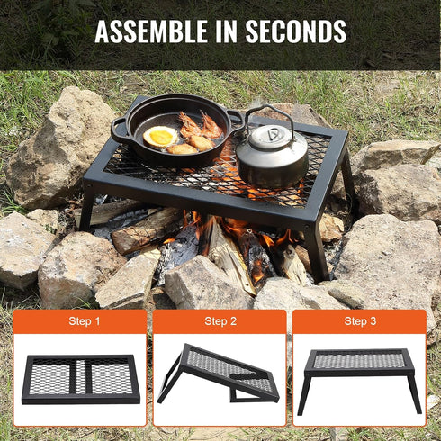 VEVOR Folding Campfire Grill, 18" Portable Camping Grates Over Fire Pit, Heavy Duty Steel Mesh Grate