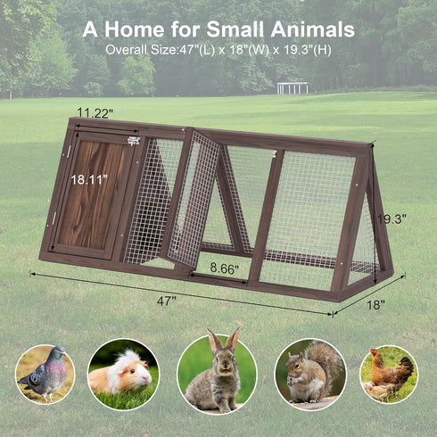 2 (46" Outdoor Rabbit House Bunny Chicken Coop Wooden Small Animals Quail Cage Hamster Pet Run Cage Poultry Hutch