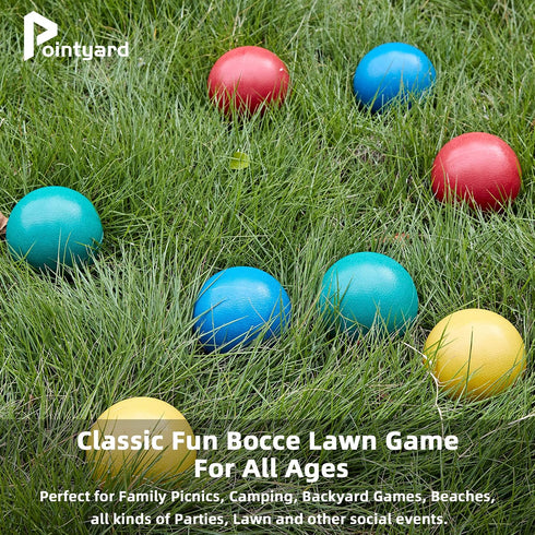 84mm Set, Set 8 1 Pointyard Bocce Ball Outdoor Games for Adults and Family, Backyard Ball with PE Bocce Balls & Pallino
