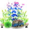 ALEGI Fish Tank Decorations with Resin Cave Rock View, Purple Set of Plastic Plants and Hideout Ornaments