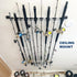 Rush Creek Creations Fishing Rod Holder for 10 Rods - Vertical/Horizontal Rack for Garage Organization