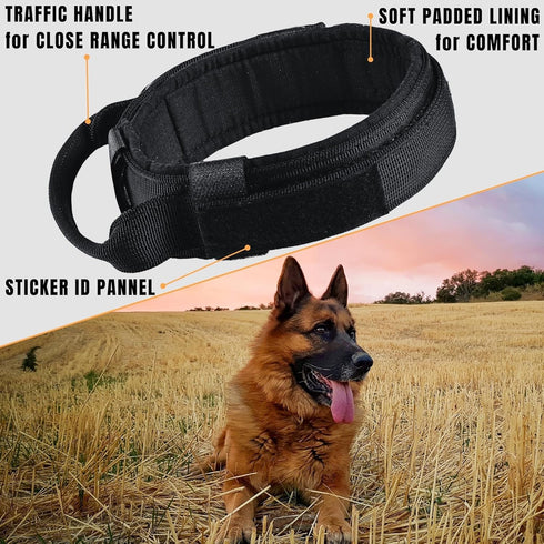 ADITYNA Tactical Dog Collar for Large Dogs - Soft Padded, Heavy Duty, Adjustable Black Collar