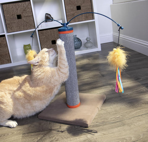 SmartyKat Scratch 'N Spin Carpet Cat Scratching Post with Spinning Wand Toys, Gray, One Size