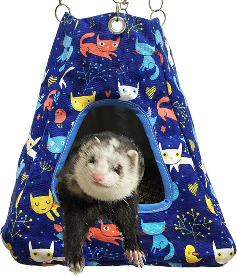 Small Animal Hammock Sleeper Cage Accessories for Ferret, Rat, Guinea Pig, Degu, Gerbil, Mice, Hamster (Blue Tent)