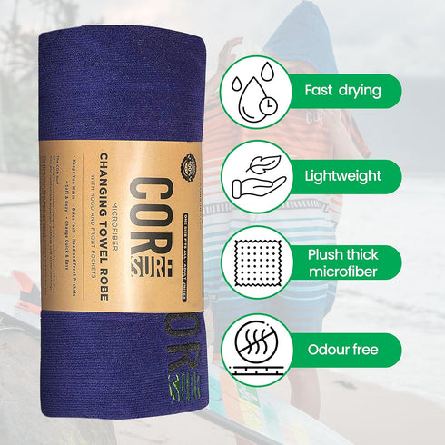COR Surf Poncho Changing Towel Robe with Hood and Front Pocket, Doubles Up As A Beach Towel and Blanket, Made of Quick