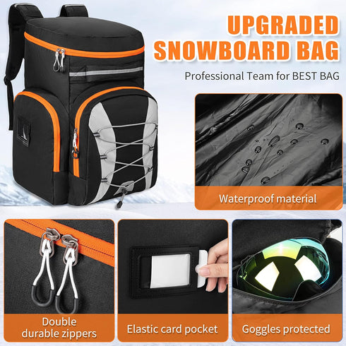 Gelindo 55L Waterproof Ski Boot Bag Backpack, Multi Compartments for Equipment Gear