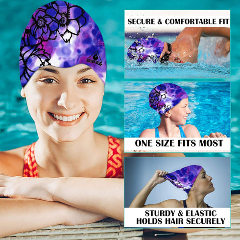 Water Gear Silicone Adult Swim Cap, Flexible Waterproof for Short and Long Hair, Great for Triathlon Swimmers
