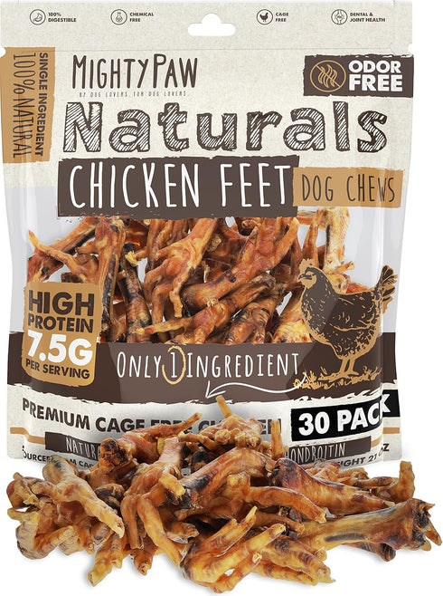 Mighty Paw Naturals Chicken Feet Dog Treats (30 Pack) | 100% Natural Dehydrated Chicken Feet for Dogs