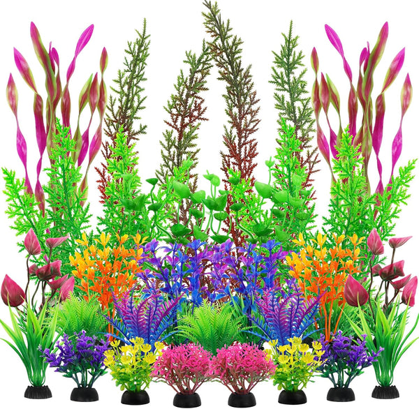 25pcs Colorful Aquarium Artificial Plastic Plants Decoration, Grass Decor Set for Fish Tank