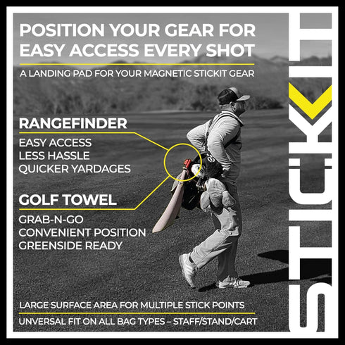 STICKIT Magnetic Golf Bag Landing Pad, Metal Bag Clip for Quick Use of Magnetic Golf Gear & Accessories
