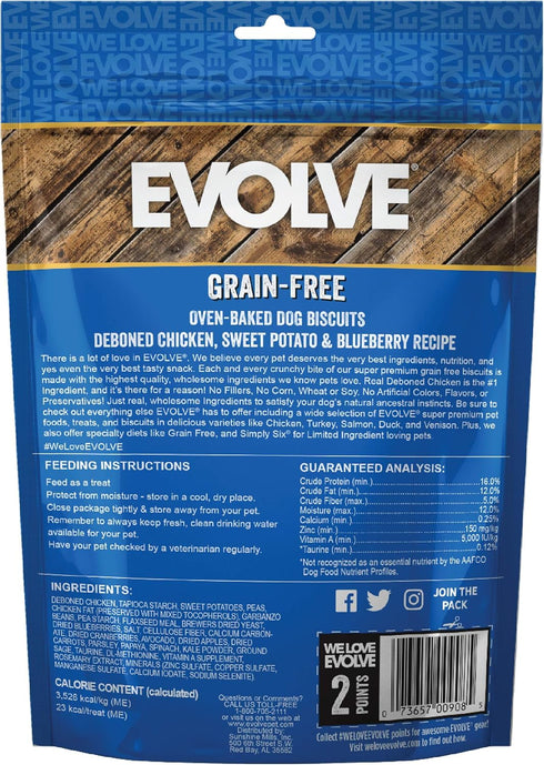 Evolve Pet Food Grain Free Deboned Chicken, Sweet Potato and Blueberry Dog Biscuits 12-Ounce