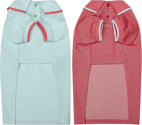 Blueberry Pet Back to School 2-Pack Dog Polo Shirts in Mint Blue + Terra Cotta Red, Back Length 10 inch