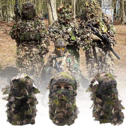 Ghillie Camouflage Leafy Hat, Camo 3D Leaf Face Mask, Full Coverage Breathable Hunting Accessories