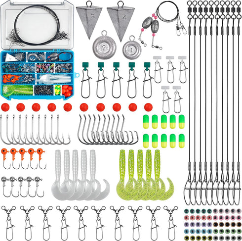 Saltwater Fishing Gear Set with Lures, Hooks, Pyramid Weights, Sinkers, Slides, Circle Hooks, Swivels, Floats, Beads
