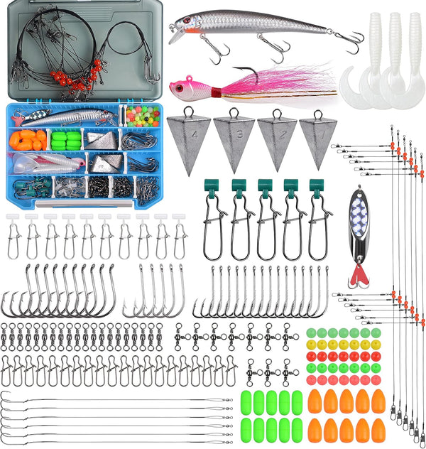 Surf Fishing Tackle Kit, 173pcs Ocean Saltwater Fishing Gear, Lures, Rigs, Weights, Hooks, Accessories
