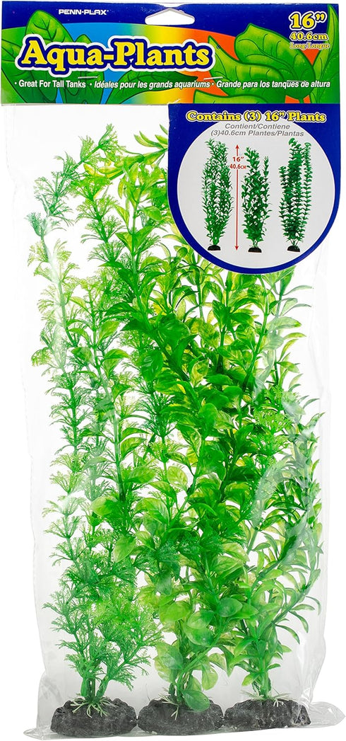 Penn-Plax Aqua-Plants Plastic Aquarium 3 Piece Plant Bundle, Realistic Appearance, Green, 16” Height