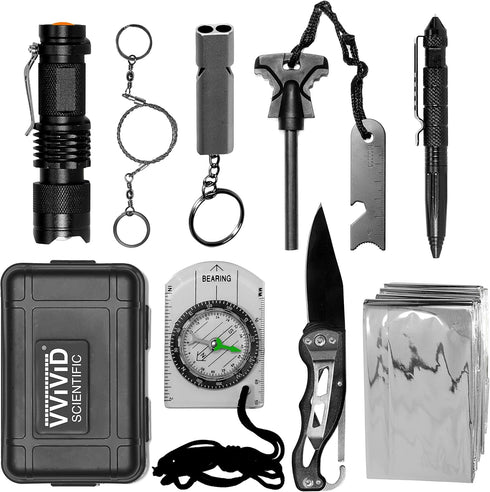 VViViD 10 in 1 Emergency Tactical Gear Survival Kit for Outdoor Camping, Hiking, Adventure Sports
