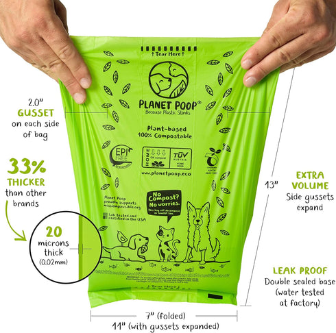 PLANET POOP Home Compostable Dog Poop Bags, 60 Premium Un-Scented Pet Waste Bags on Refill Rolls, Thick Leakproof