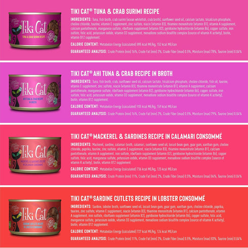 Tiki Cat Grill, Tuna & Crab Surimi, High-Protein Wet Whole Foods Cat Food for All Life Stages, 6 oz. Cans (Pack of 8)