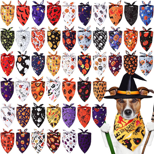 Xuniea 50 Pack Halloween Dog Bandanas Large Dog Bib Scarf Pet Bandana