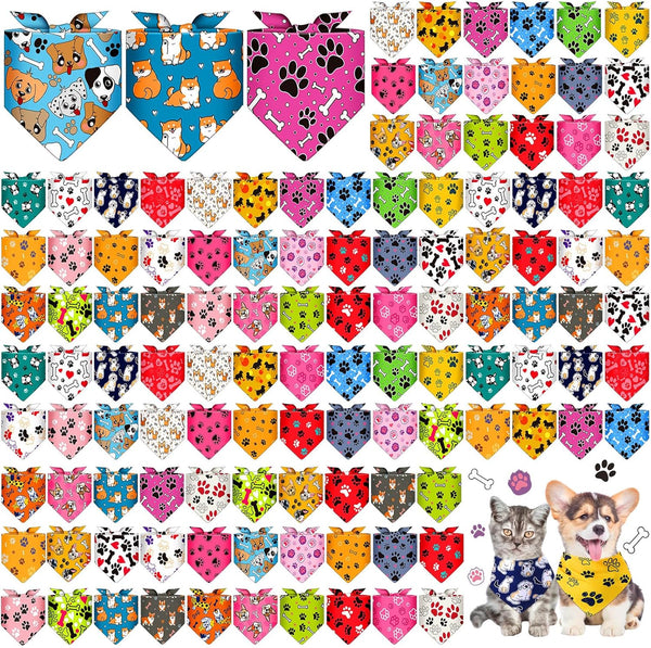 Sanwuta 120 Pcs Bandanas for Dogs Bulk Dog Bone and Paw Print
