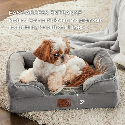 Bedsure Cat Beds for Indoor Cats - Washable Bolster Sofa Beds for Extra Small Dogs, Supportive Foam Couch Bed, Grey
