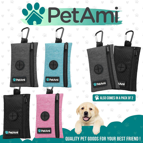 PetAmi Dog Poop Bag Holder for Leash, Waste Bag Dispenser with Clip for Puppy Potty Walking Accessories, Pink 1 Pack