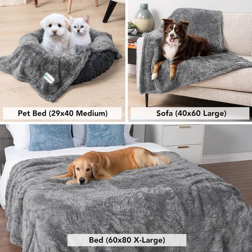 PetAmi Dog Blanket for Large Medium Dogs Grey, Soft Fluffy Sherpa Fleece Blanket for Cat & Dog, Washable 40x60
