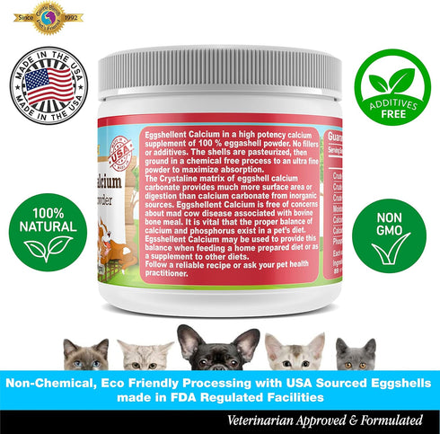 Eggshellent Calcium for Pets - 6 oz Fine Eggshell Powder Supplement for Dogs and Cats, Nourishes Muscles, Joints, and