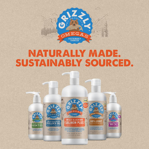 Grizzly Wild Alaskan Salmon Oil, 16 oz Dog Food Supplement with Omega 3 Fatty Acids